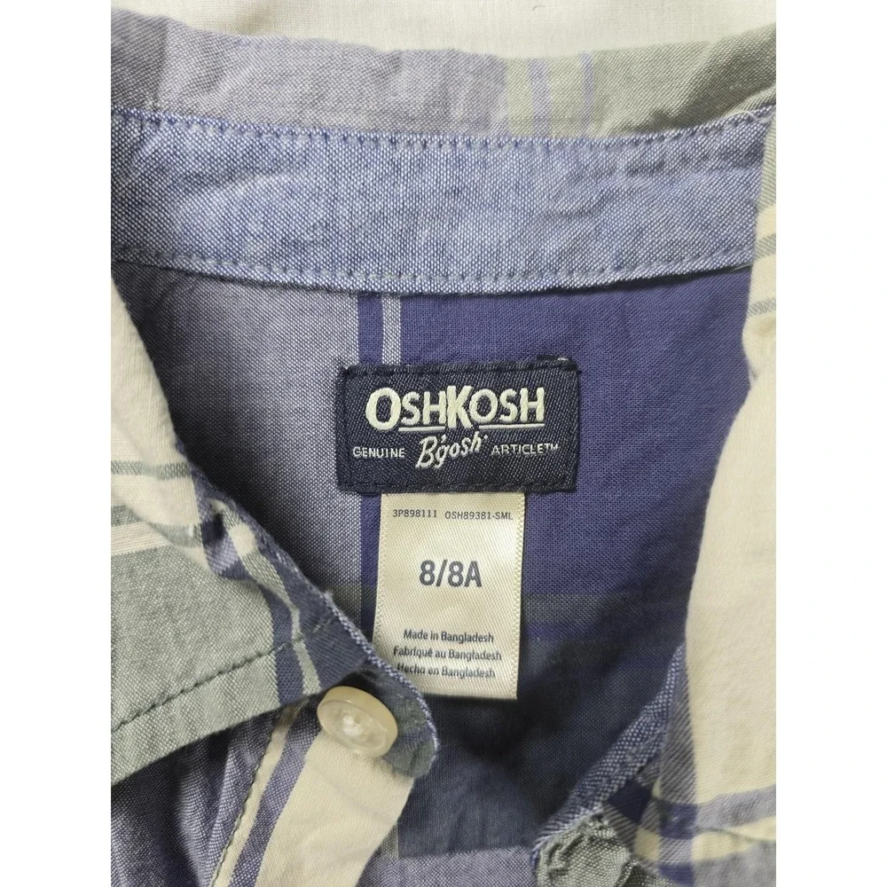 OshKosh‎ B'gosh Shirt Boys 8 Blue Gray Plaid Button Front Long Sleeve Casual